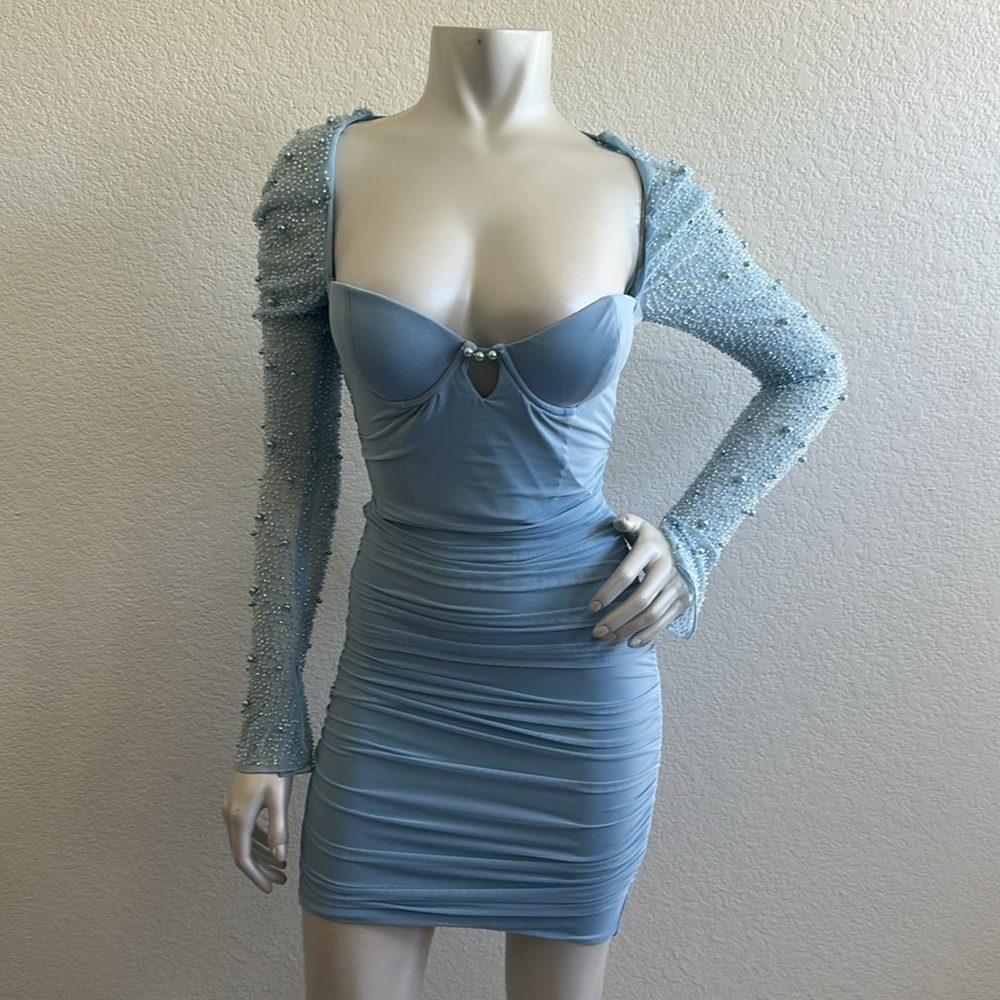 NWT Oh Polly St. Germain Embellished Long Sleeve Mini Dress in Blue - Picture 7 of 11